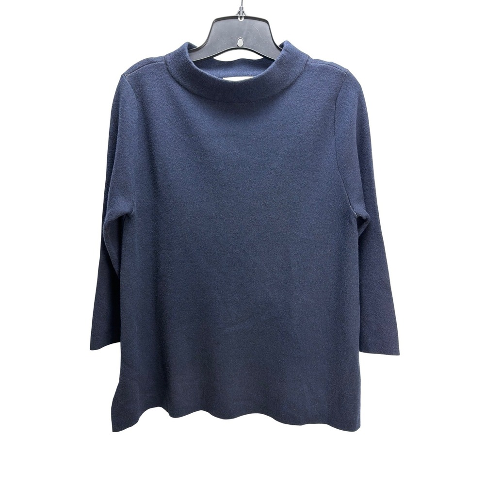Loft Navy Blue Wool Blend Mock Neck 3/4 Sleeves Sweater Med Staple Soft Solid‎